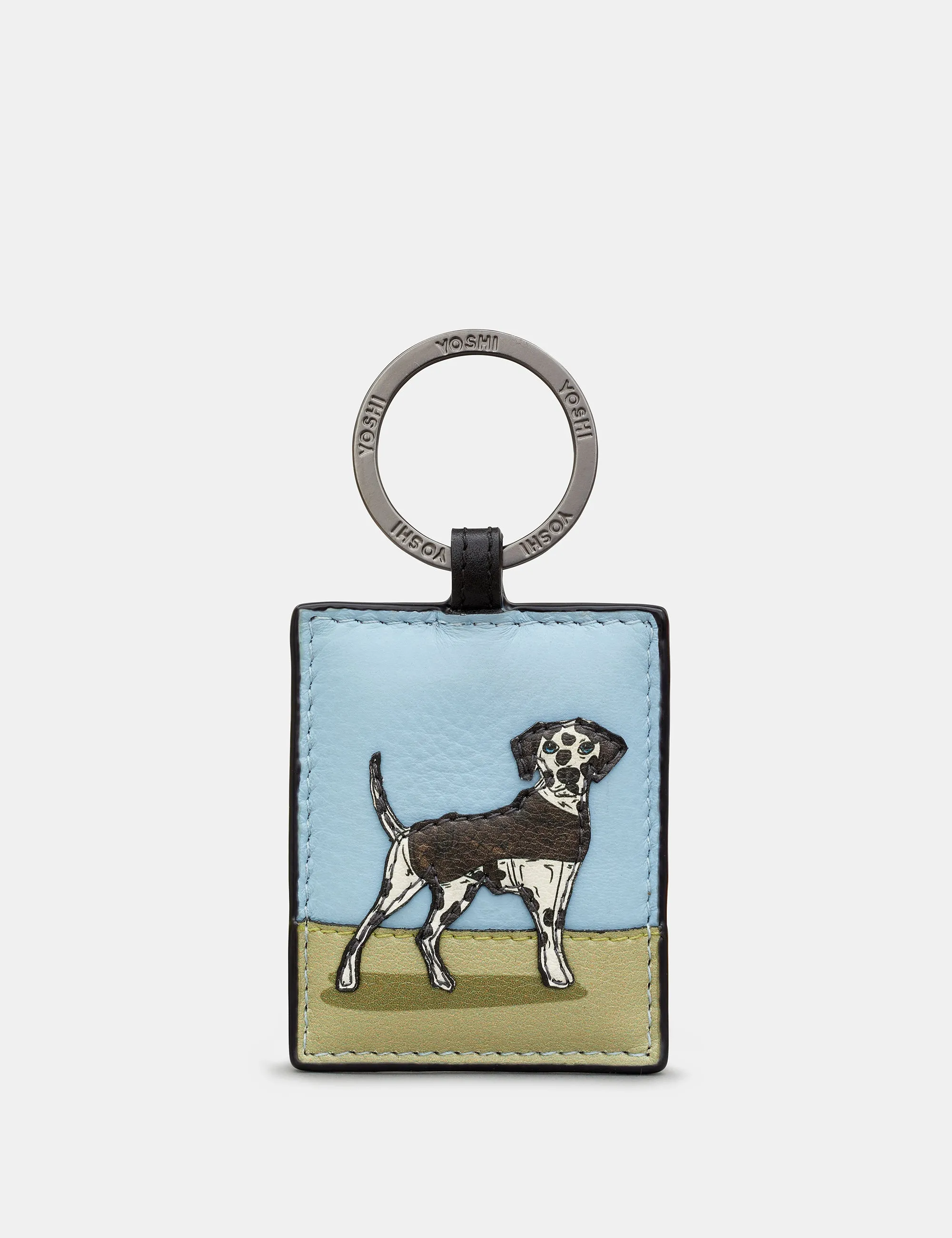 Dalmatian Dog Walk Black Leather Keyring