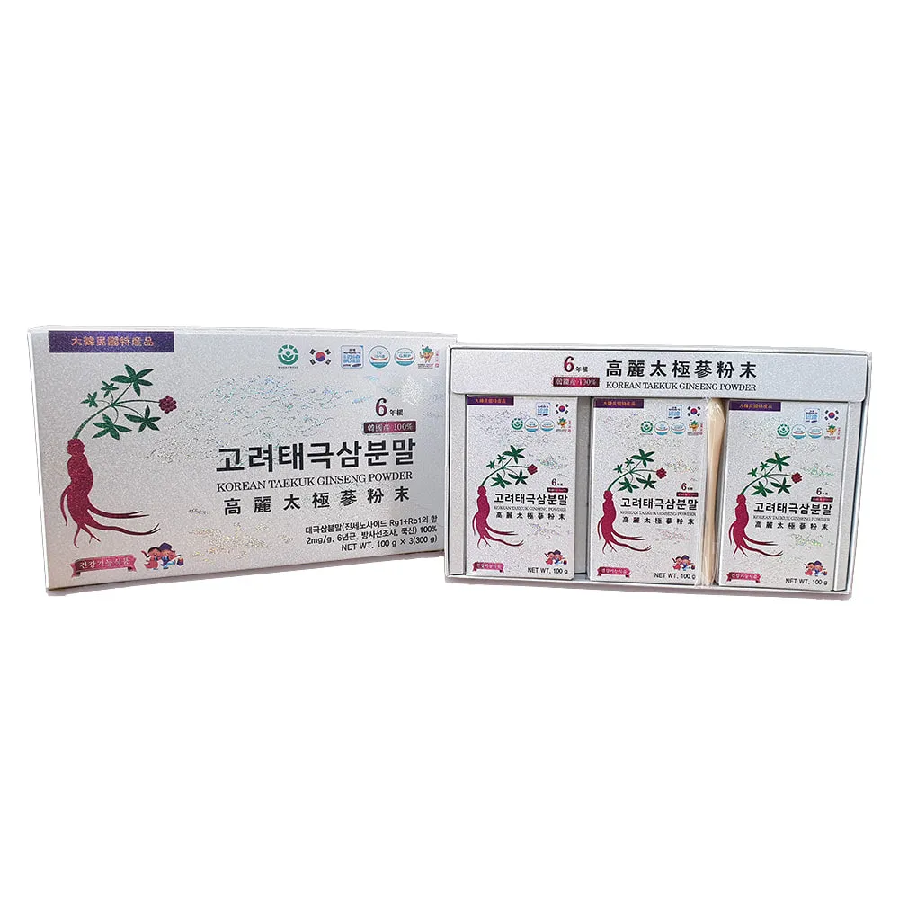 Dongbo Korean 6 years old Root TAEKUK Ginseng Powders 100g 3 Bottles PURE 100% Health Supplements Immunity Foods Gifts Blood Circulation prevents diabetes aging