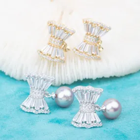 e010766 S925 pearl earring 925 sterling silver DIY 7-8mm Natural Freshwater pearl stud earring for women