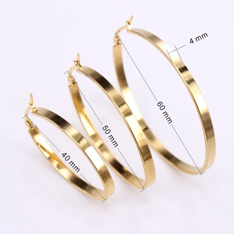 Flat Oval Smooth Hoop Earrings - 2 Colors - 3 Sizes