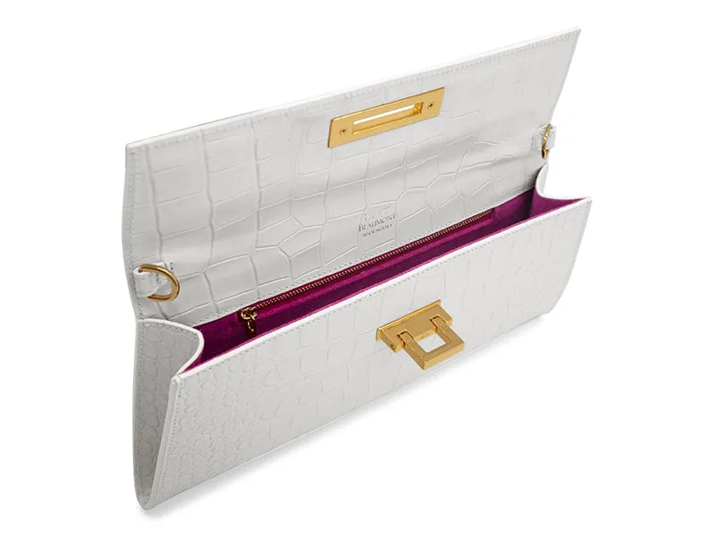 Fonteyn Clutch Orinoco 'Croc' Print Calf Leather Handbag - White