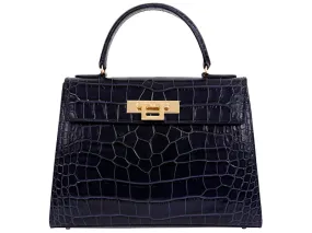 Fonteyn Large Orinoco 'Croc' Print Calf Leather Handbag - Navy