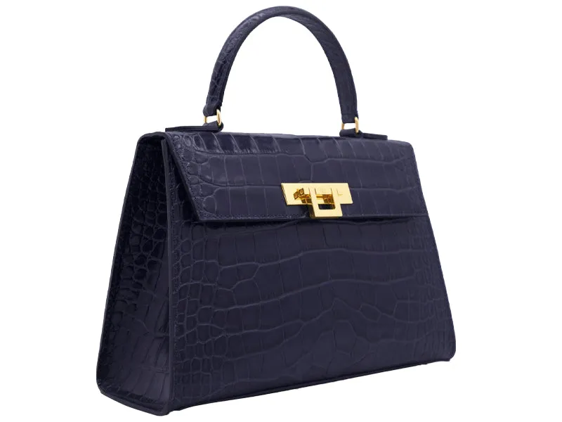 Fonteyn Large Orinoco 'Croc' Print Calf Leather Handbag - Navy