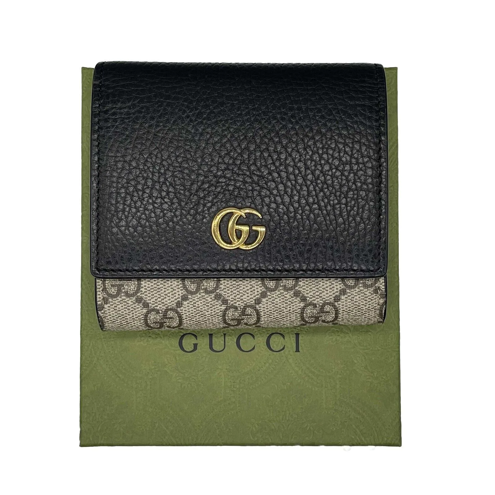 Gucci - GG Marmont Monogram Canvas / Leather - Black and Beige Medium Wallet