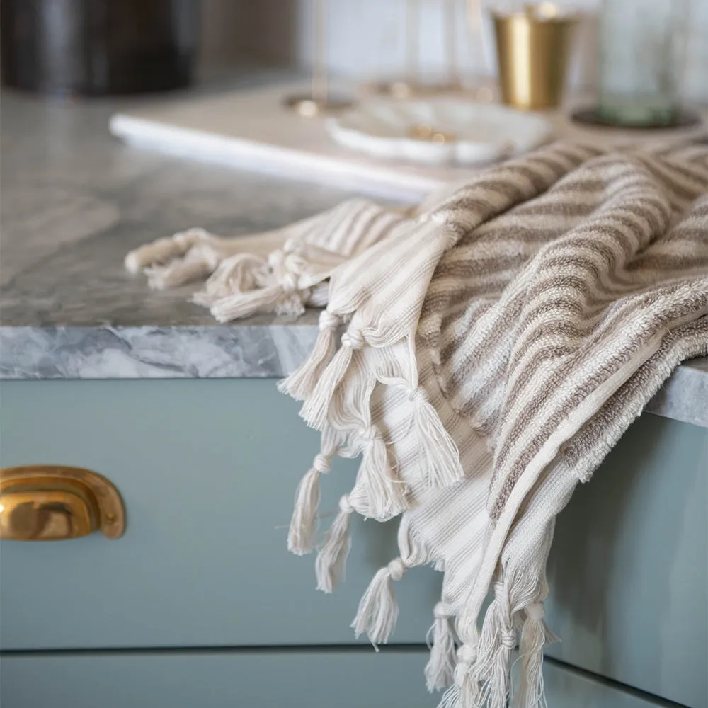 Hand-loomed Turkish Cotton Towel - Taupe Stripes