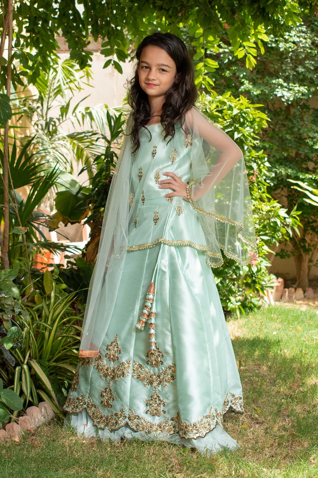 Handwork Embroidered Taffeta Cape Style Lehenga | WC1920 | L3009