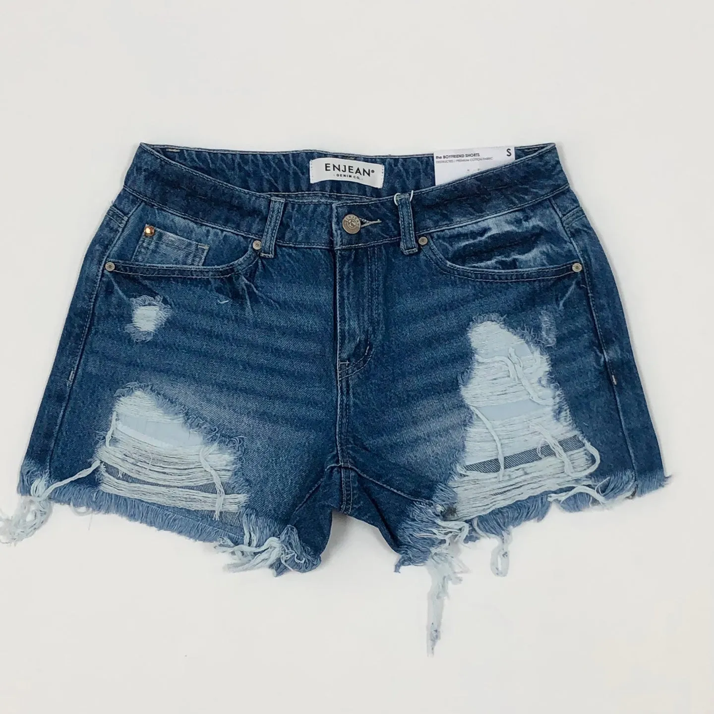 High Rise Destructed Boyfriend Shorts