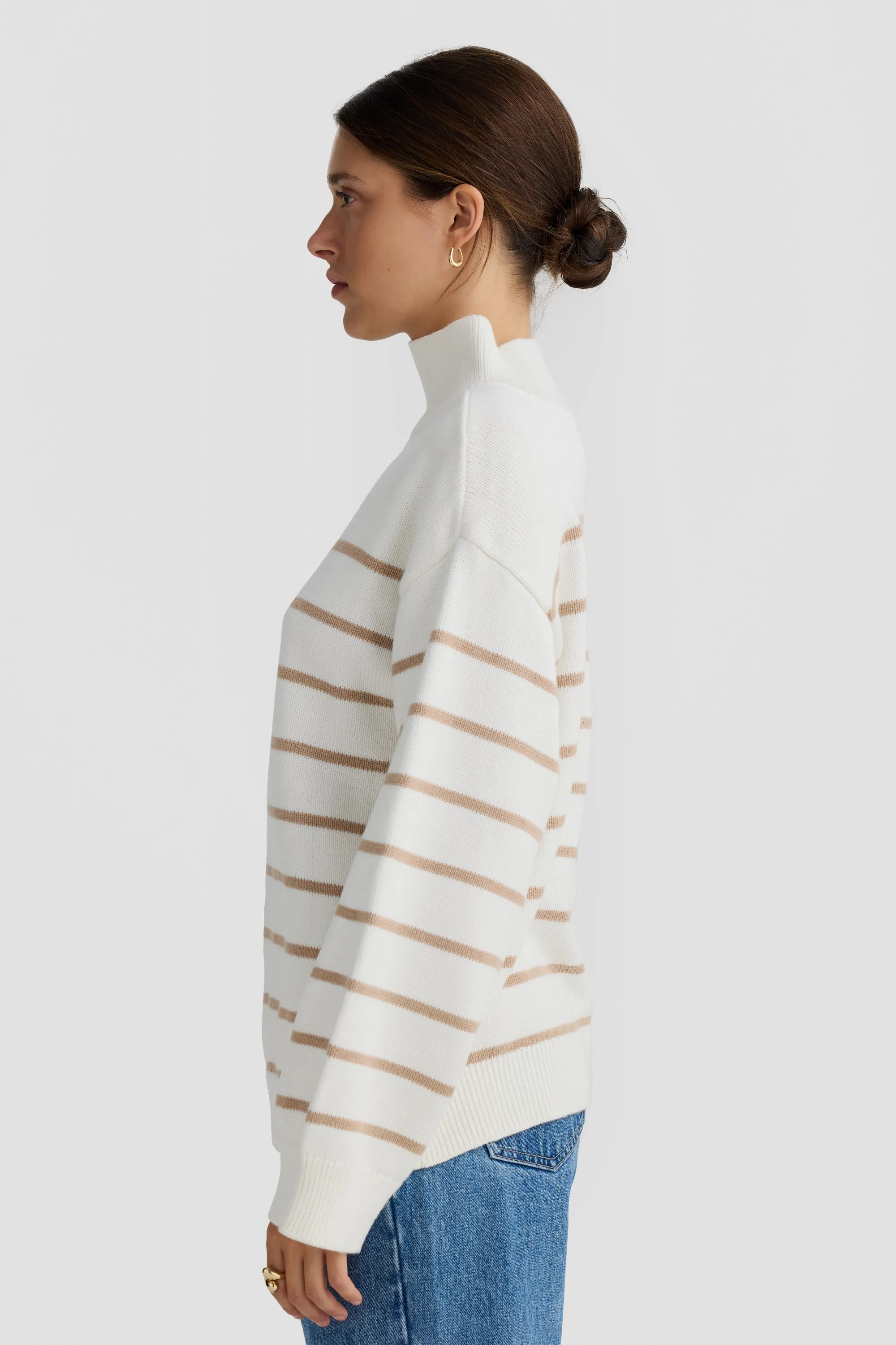 Joanie Turtle Neck Knit Sweater White and Sand