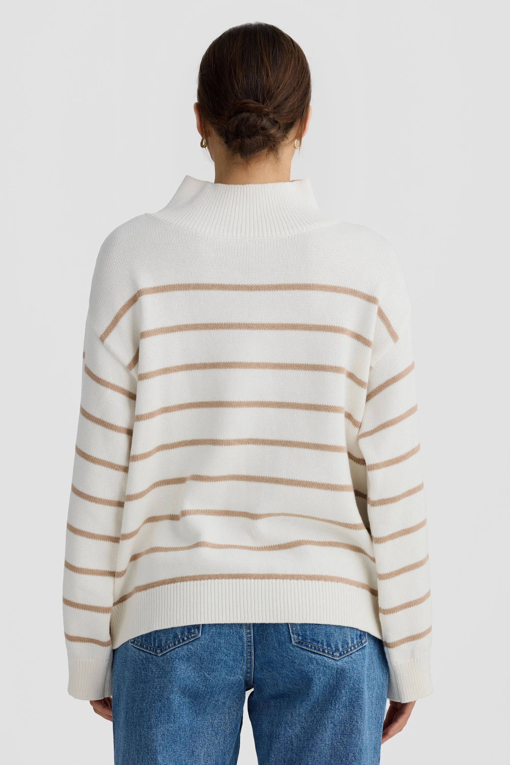 Joanie Turtle Neck Knit Sweater White and Sand