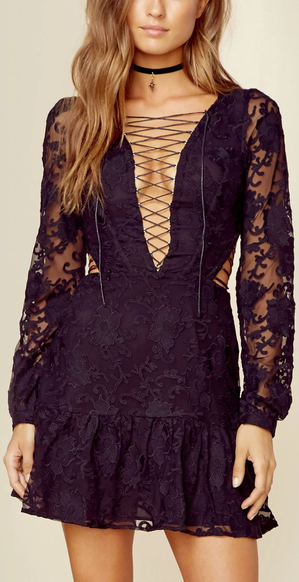 'Jolene' Lace-up Dress, Black