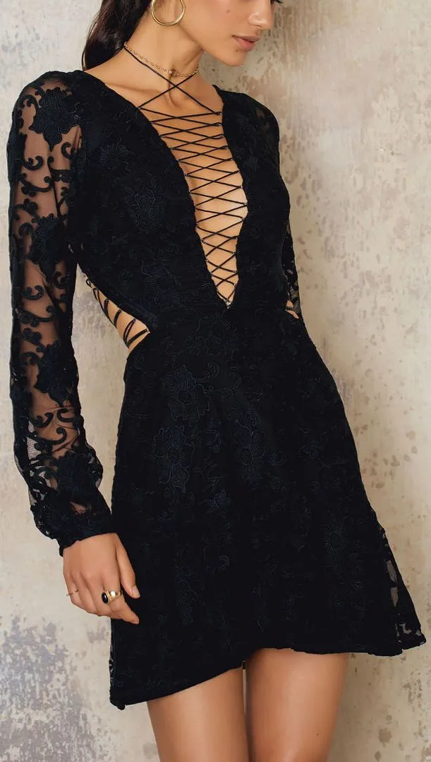 'Jolene' Lace-up Dress, Black