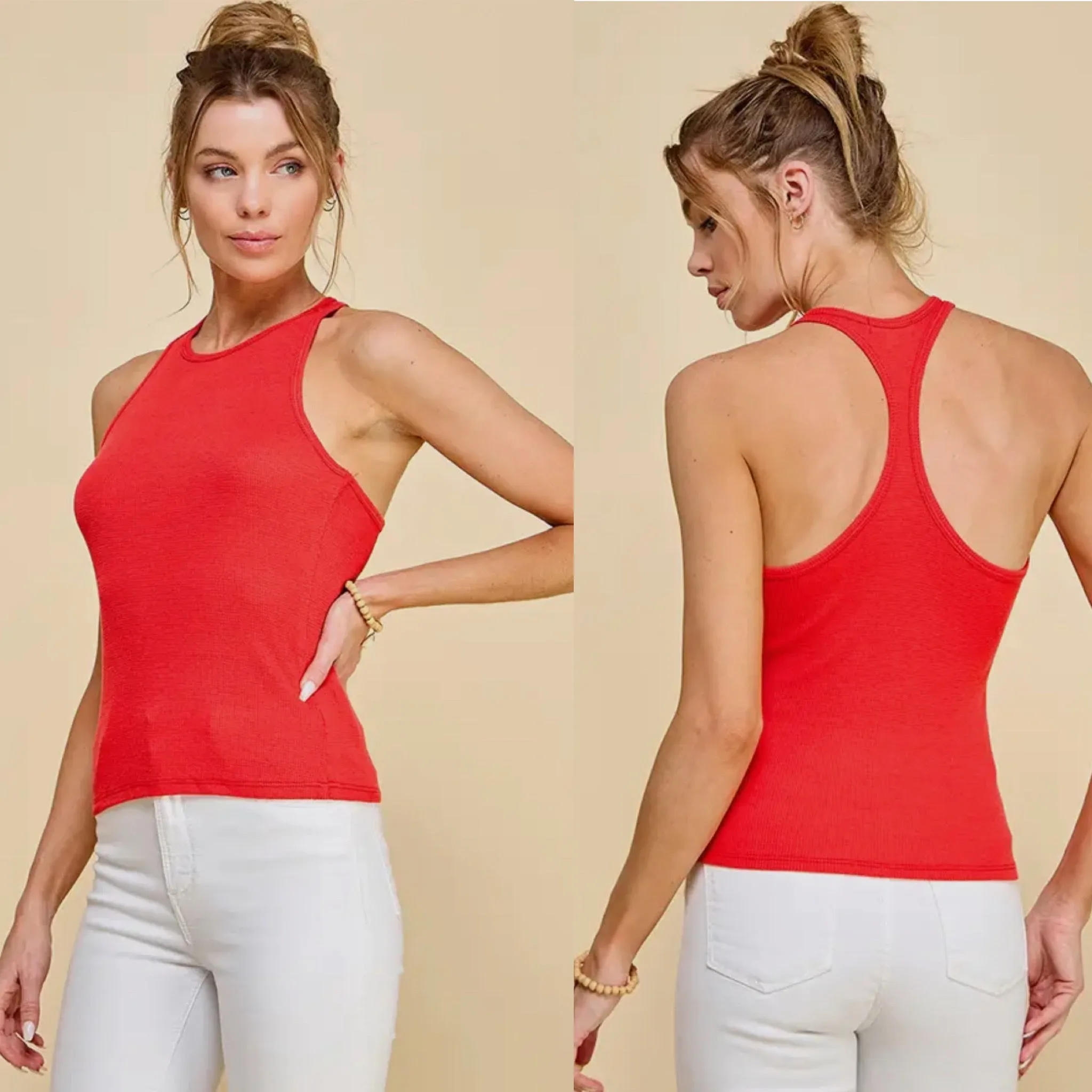 Julia Mini Thermal Racerback Tank Top - Red