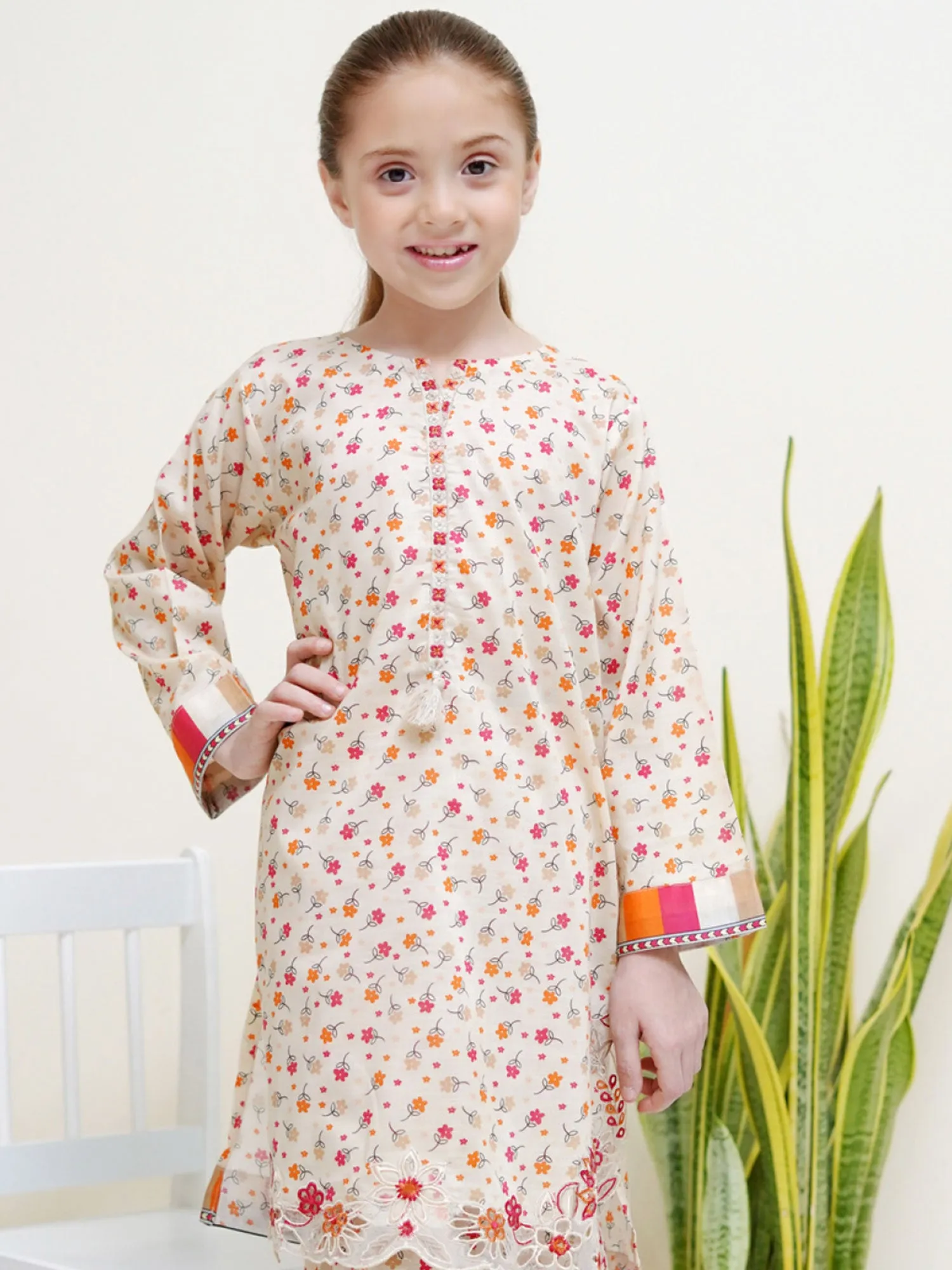 Kids Cream Coords Embroidered Lawn 2-Piece Suit