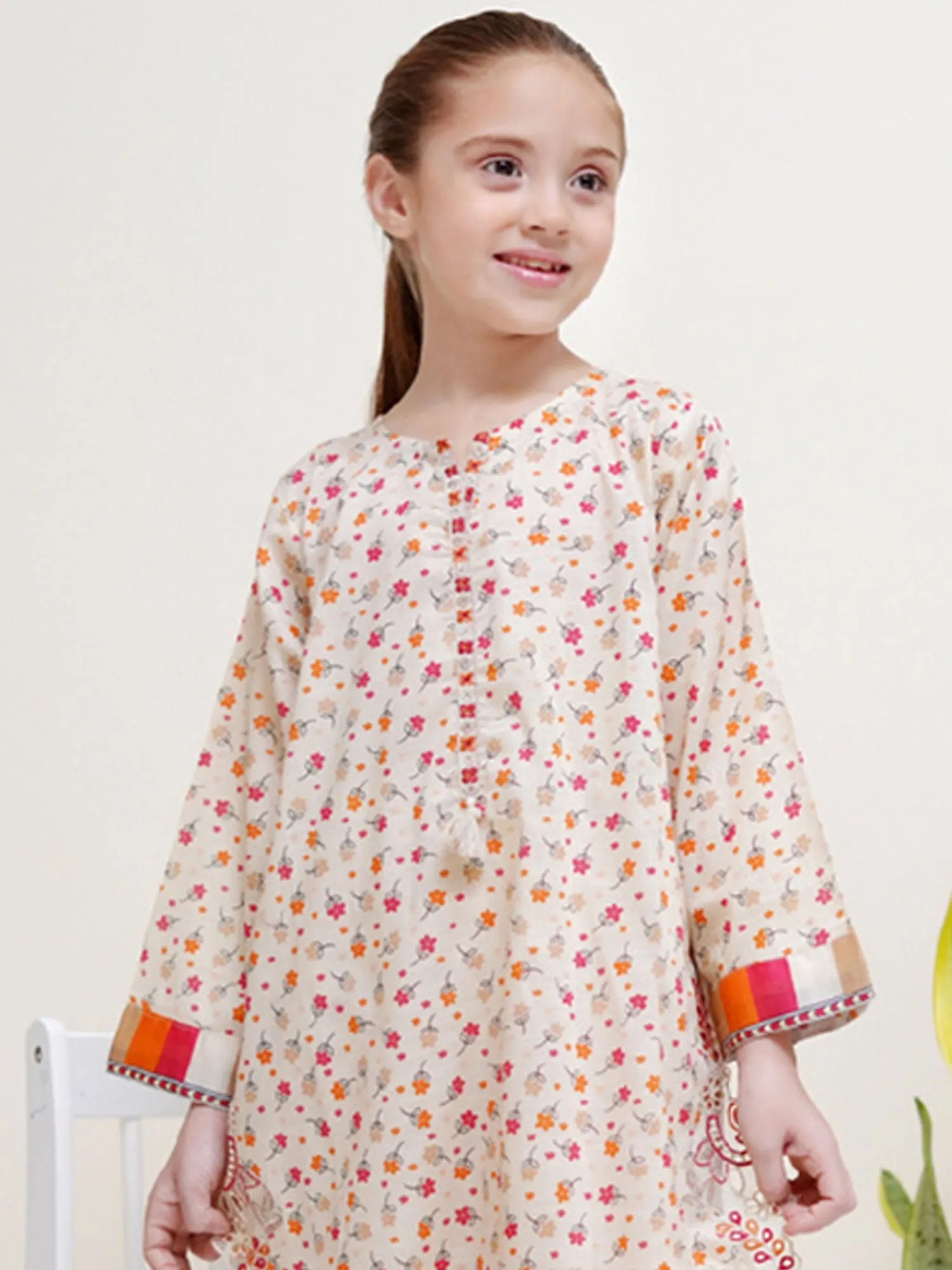 Kids Cream Coords Embroidered Lawn 2-Piece Suit