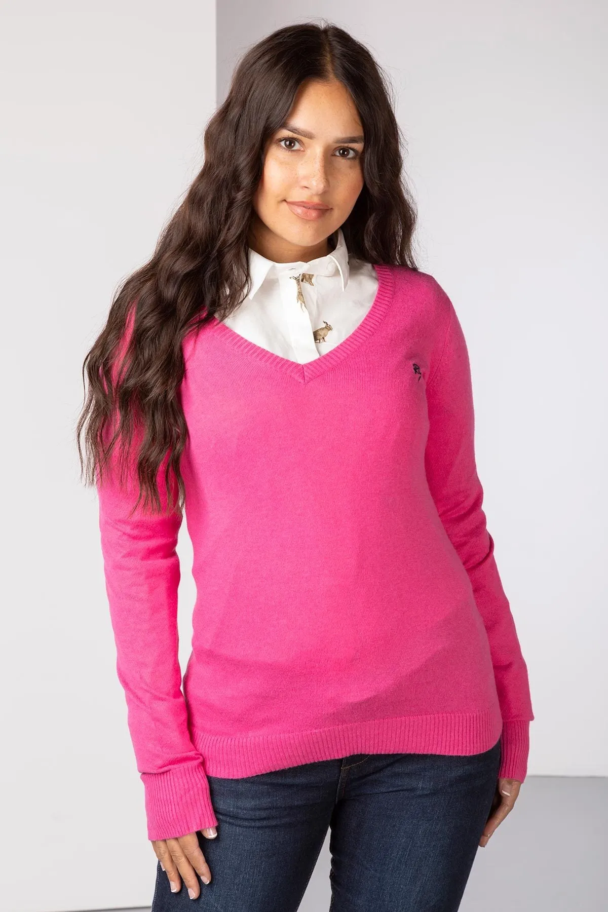 Ladies V Neck Fine Knit Jumper