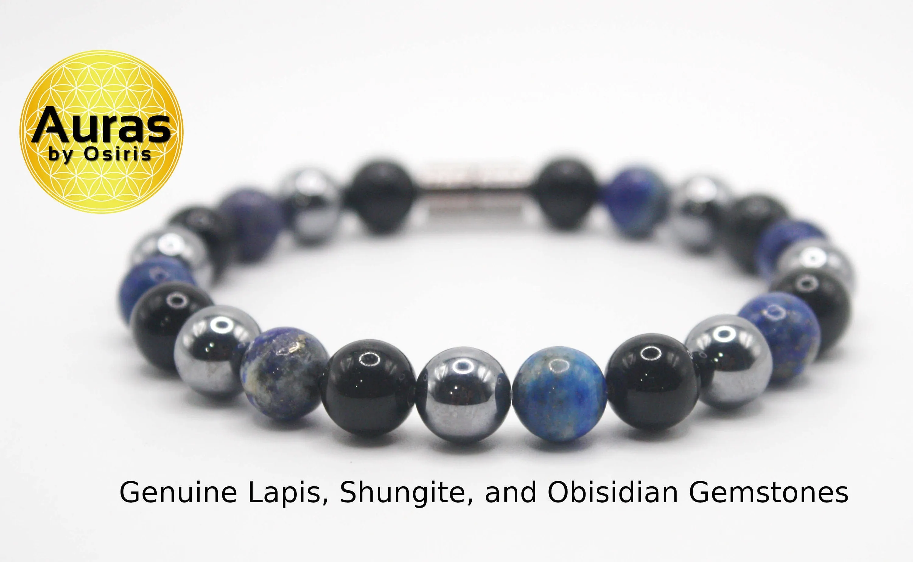 Lapis Lazuli, Obisidian, Elite Shungite Bracelet for Men/Women Energy Protection Bracelet 8mm Genuine Gemstones AAA Grade Magnetic Clasp