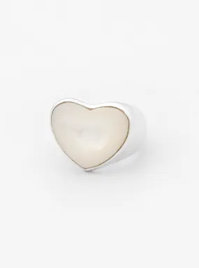 Large Pearl Heart Silver Ring