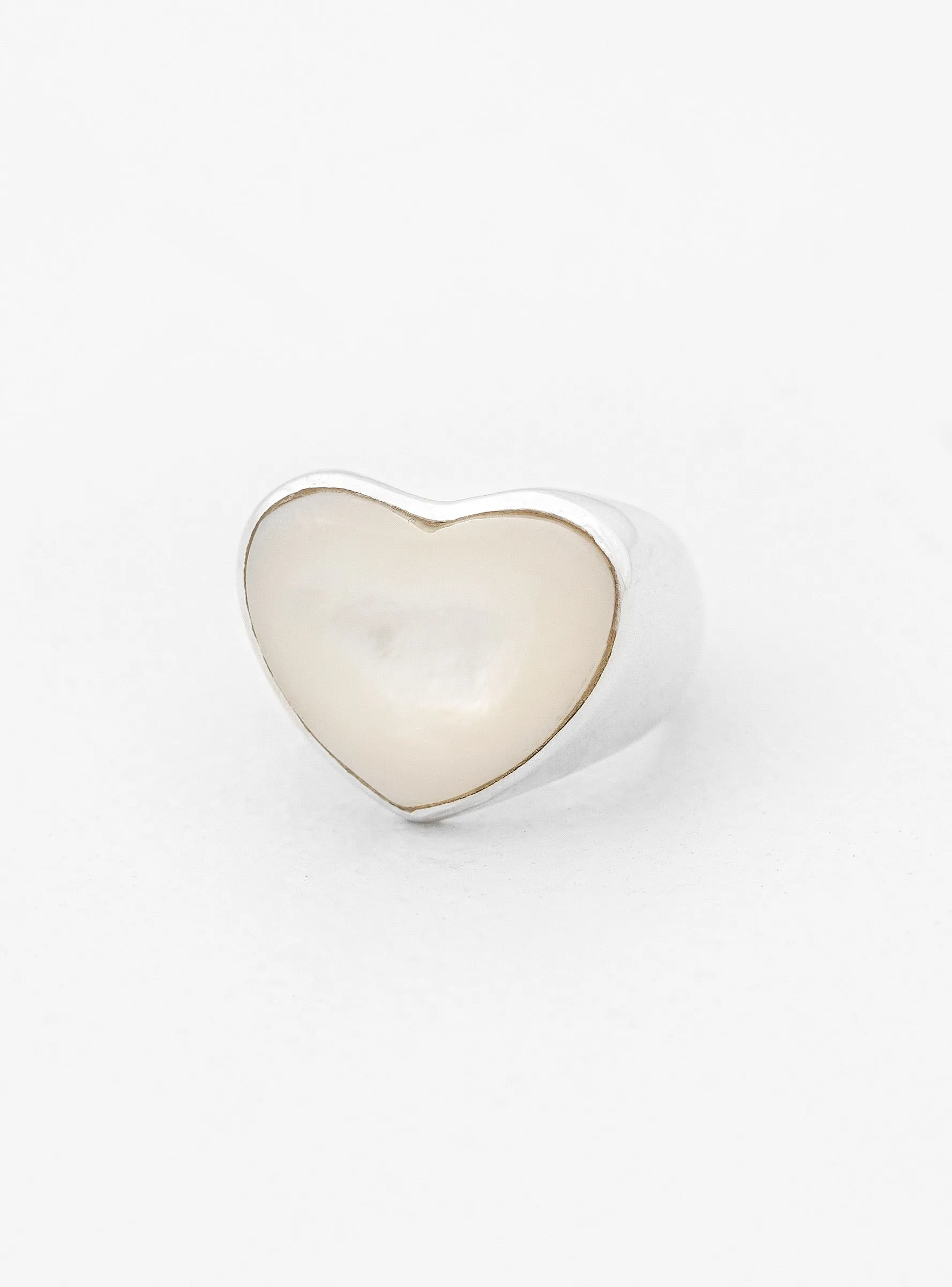 Large Pearl Heart Silver Ring