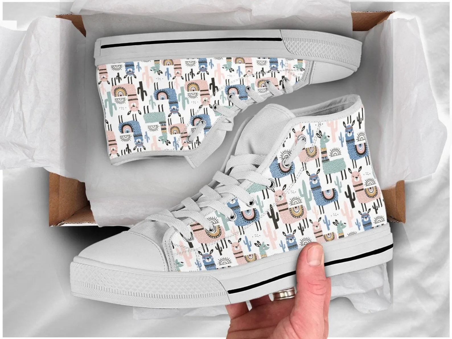 Llama Pattern Shoes Llama Shoes Llama Sneakers Cute Shoes Llama Lover Gifts Custom High Top Converse Style Sneakers For Adults Women & Men