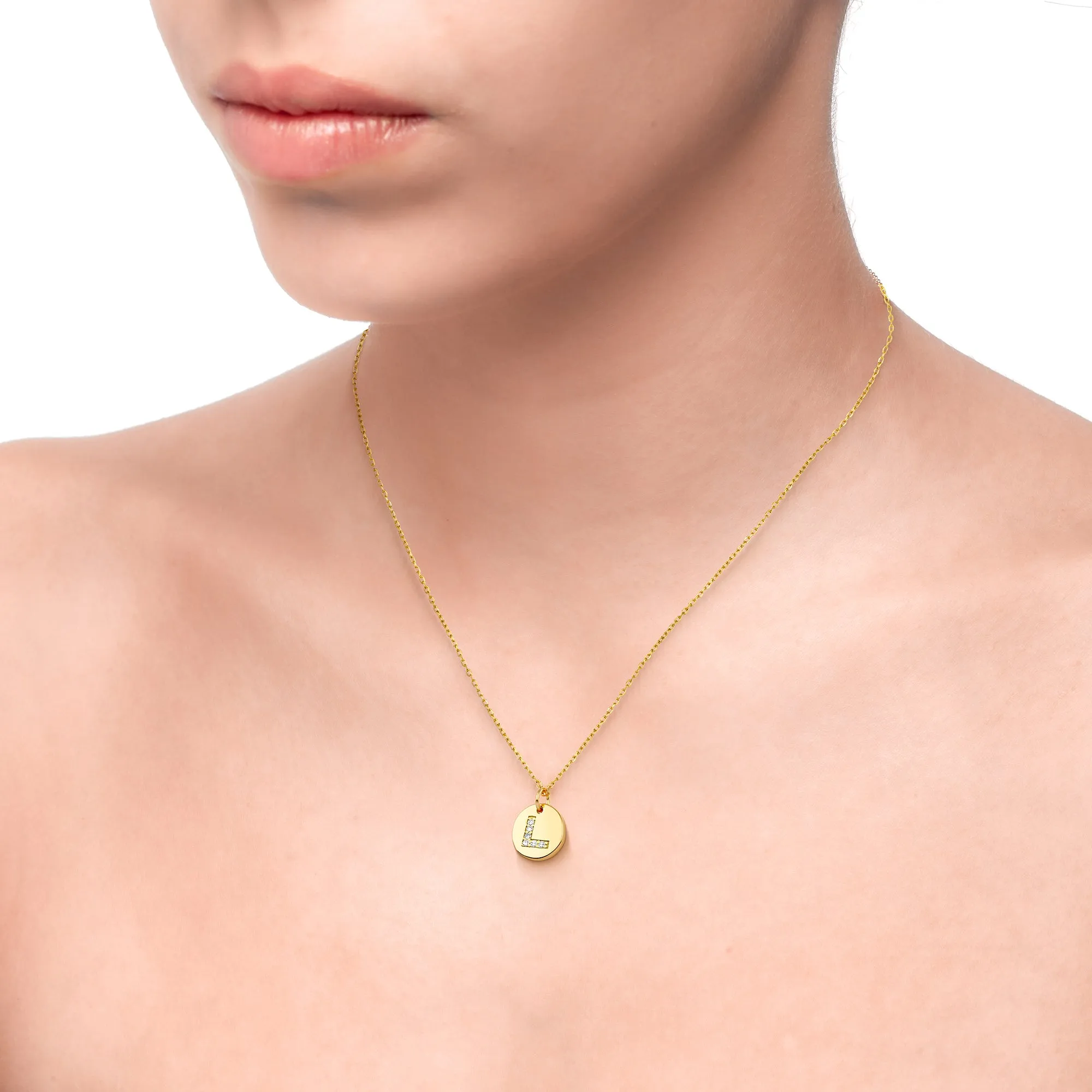 Magna | L Letter Necklace | White CZ | 18K Gold Plated 925 Silver