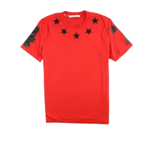 Men's Embroidered Star T-Shirt Red Size L