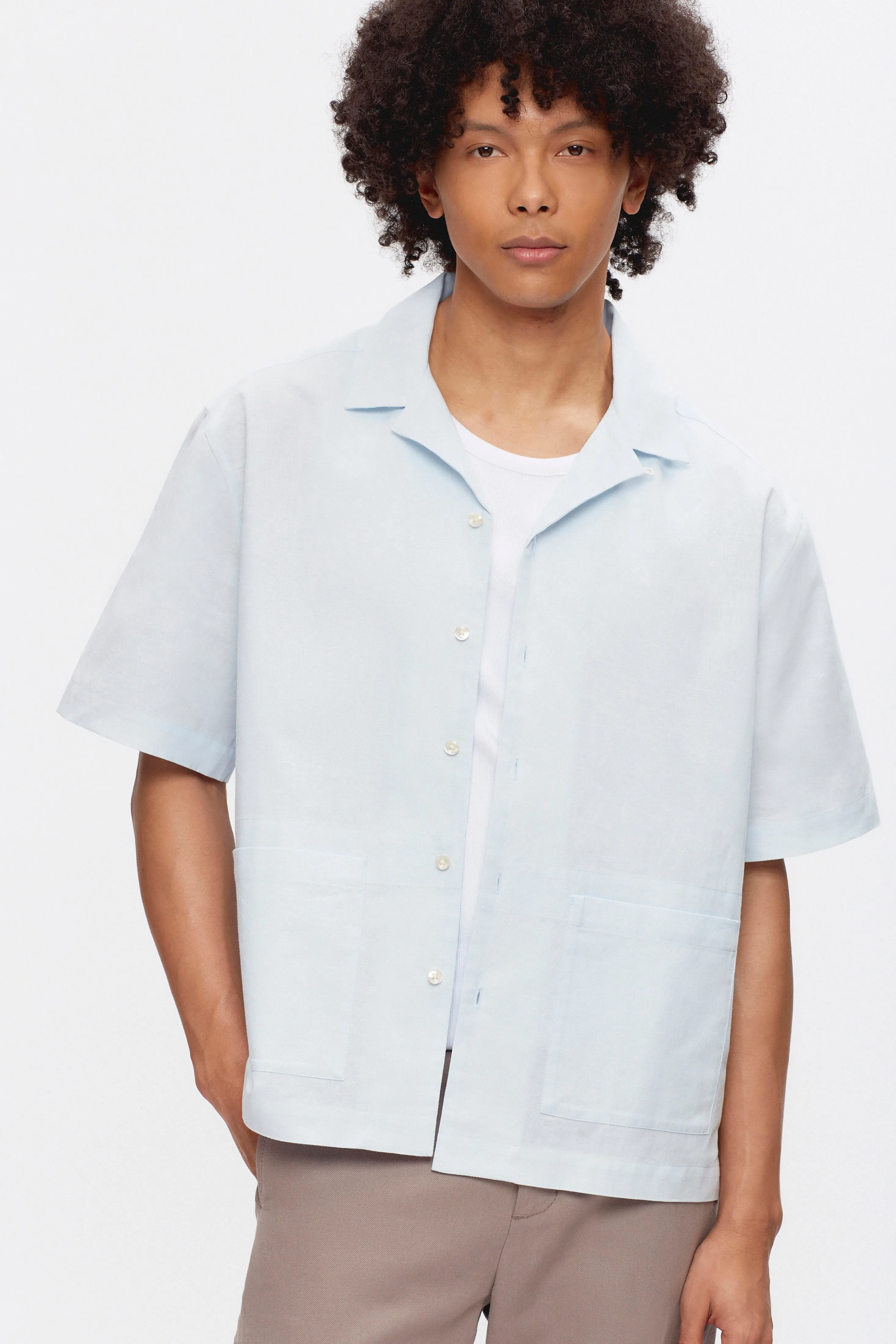 Men’s Linen Camp Shirt in Puritan Grey