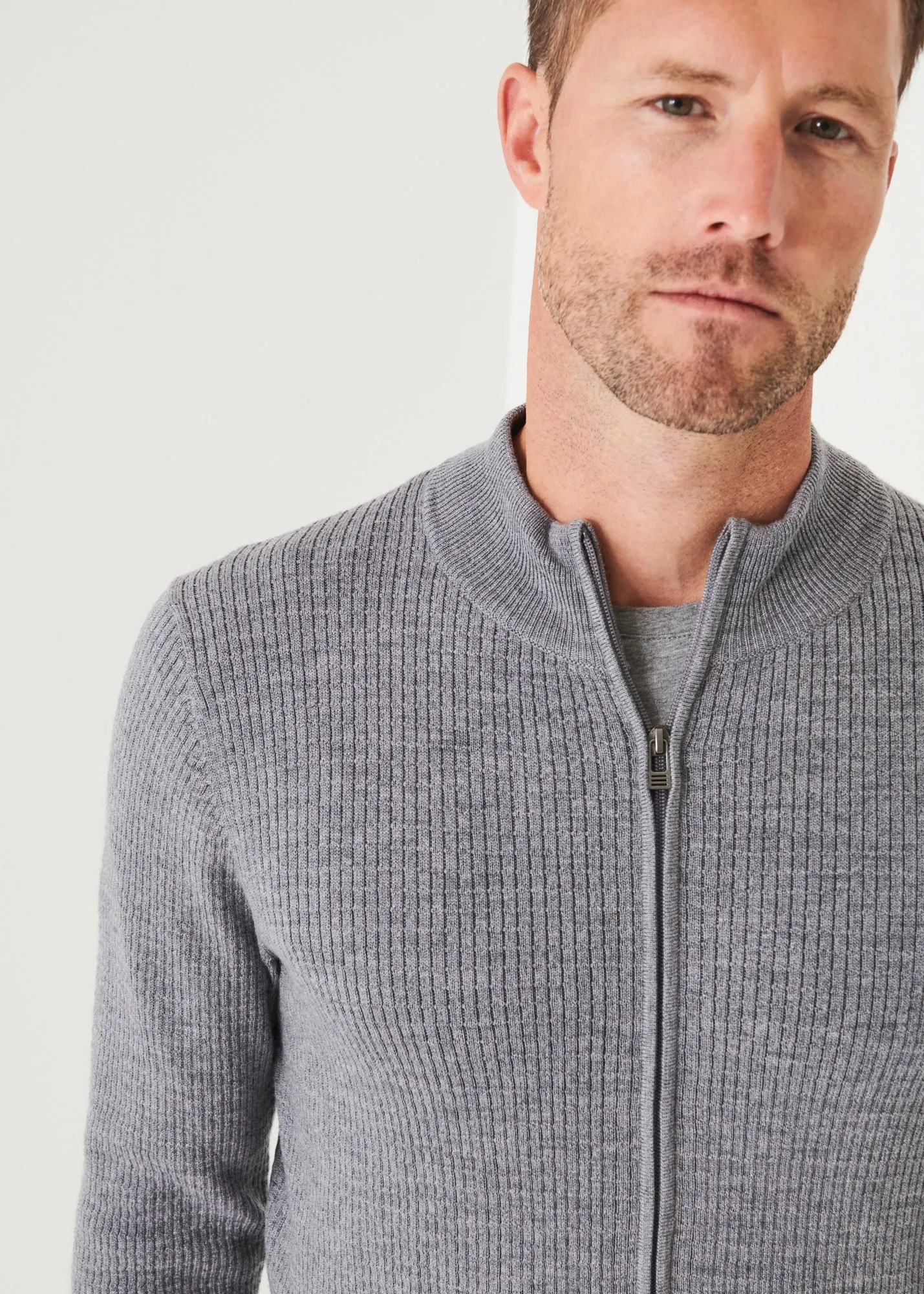 MERINO WAFFLE FULL ZIP CARDIGAN