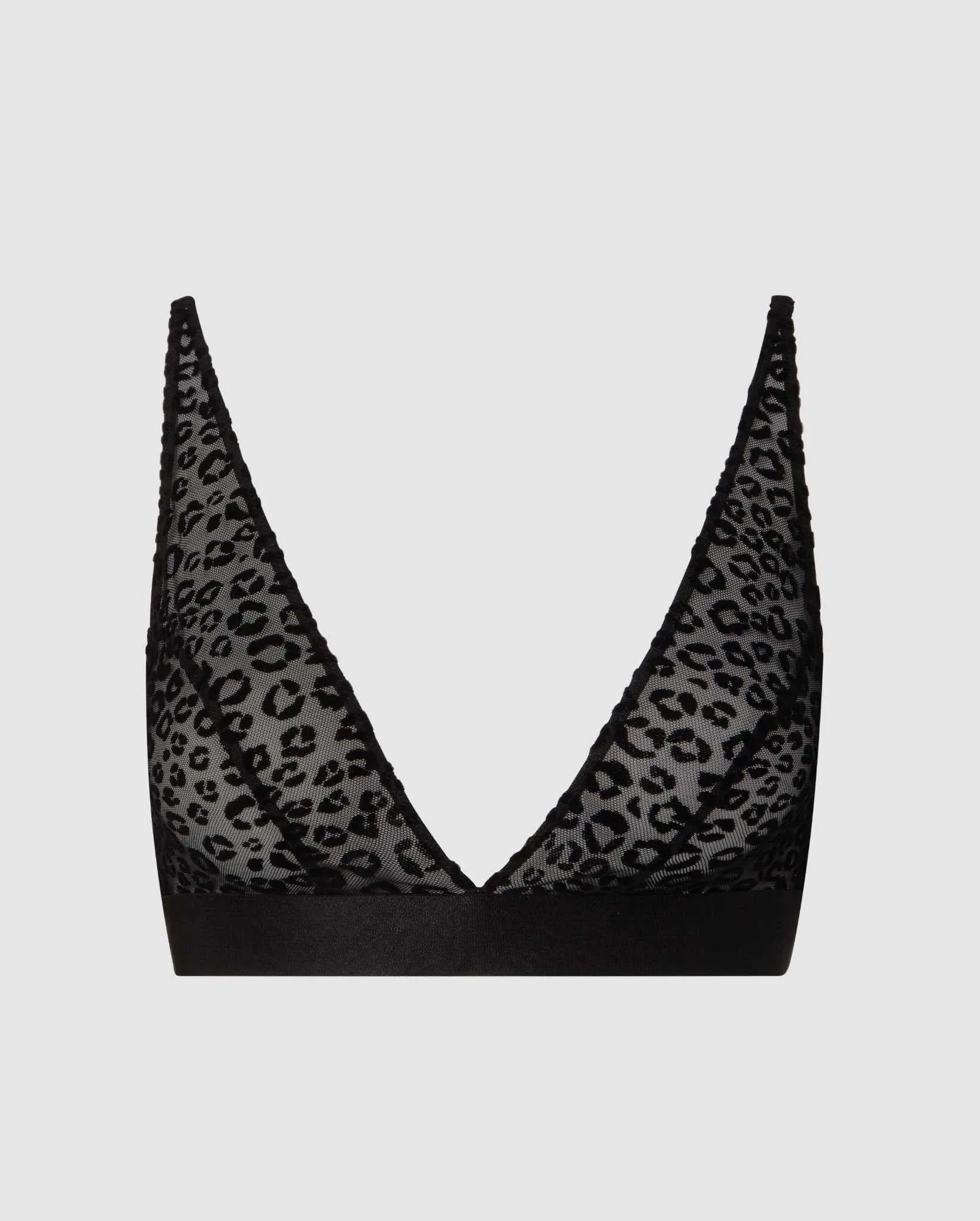 Mesh Plunge Bralette Black Leopard