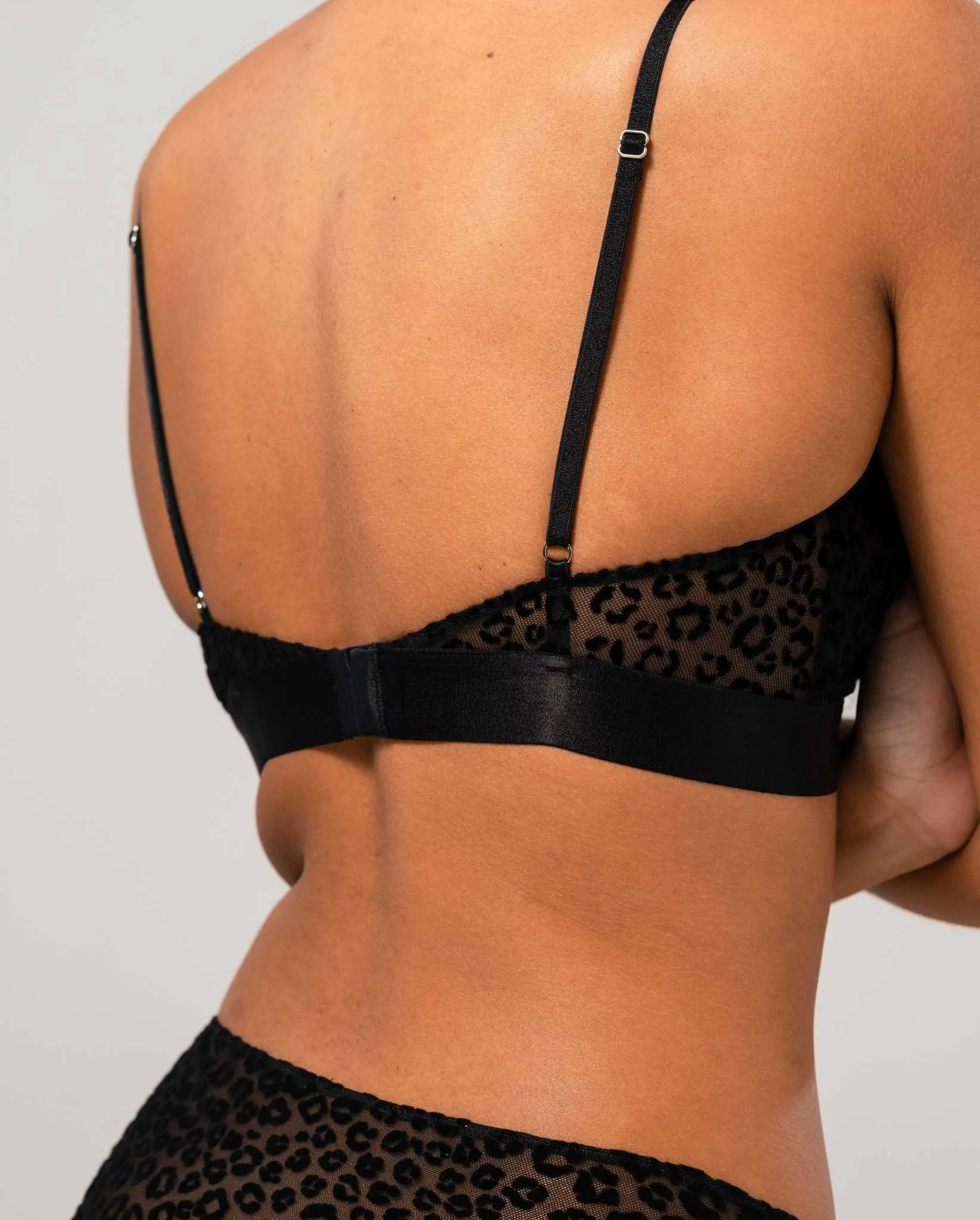 Mesh Plunge Bralette Black Leopard