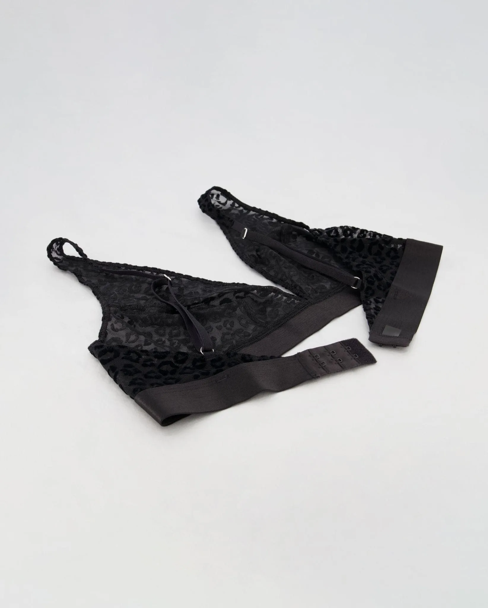 Mesh Plunge Bralette Black Leopard