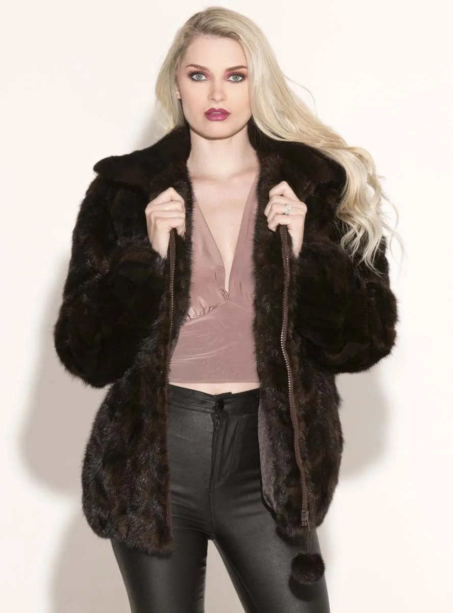 Mink Fur Bomber Jacket with Zip Front