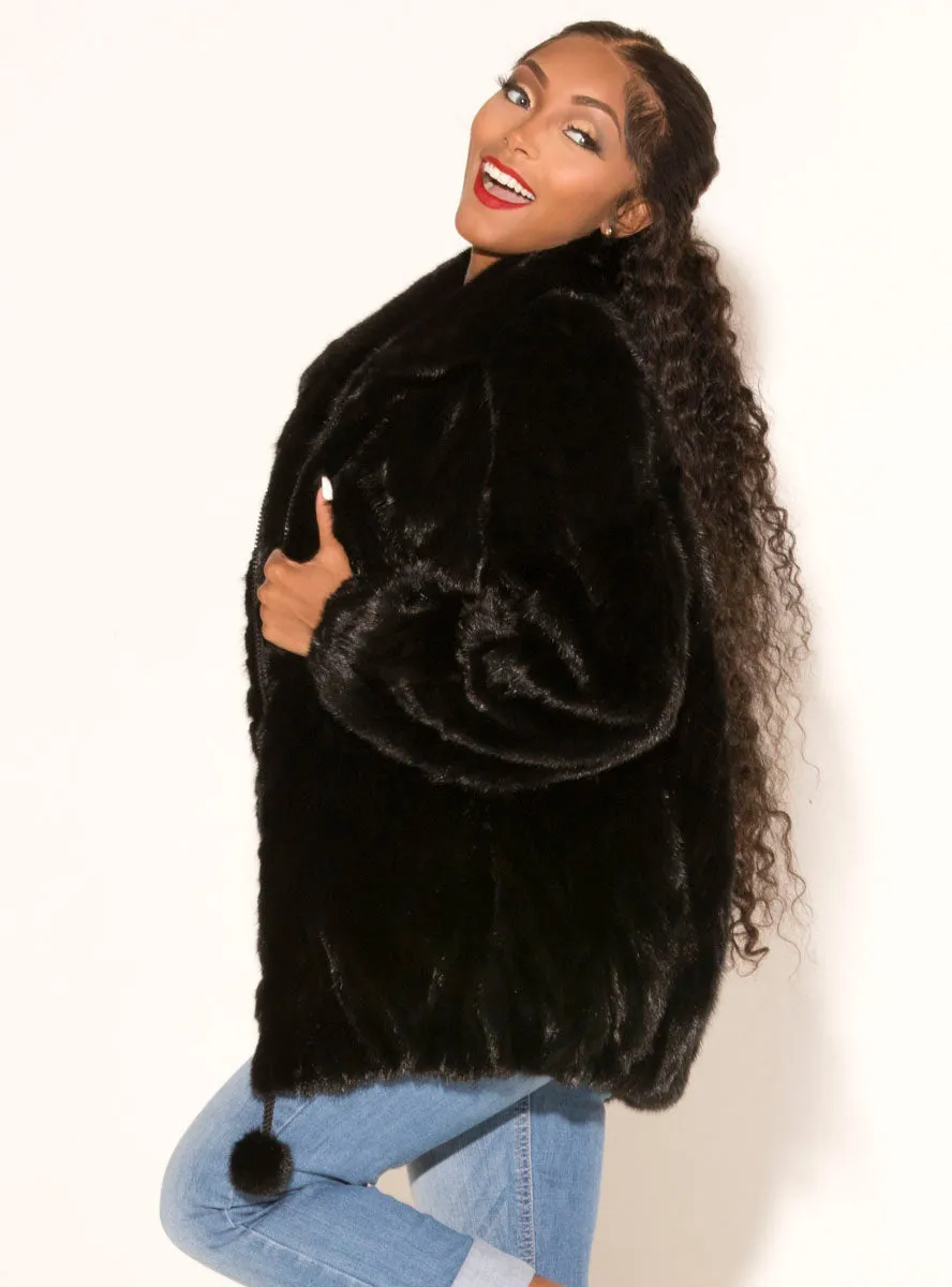 Mink Fur Bomber Jacket with Zip Front