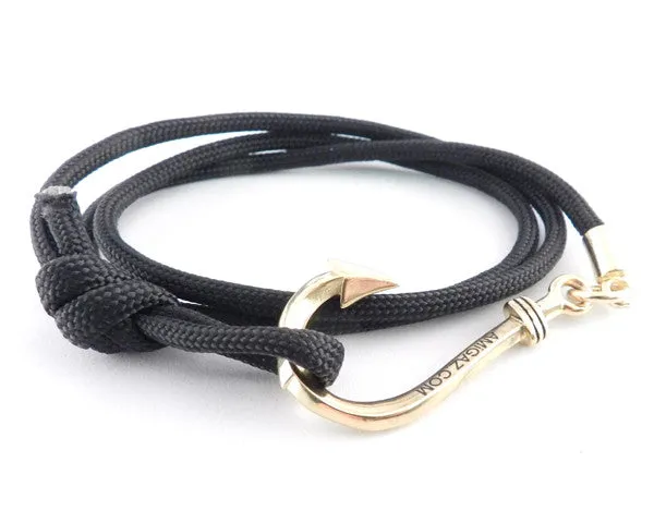 Paracord Bracelet Wrap with Hook-Black