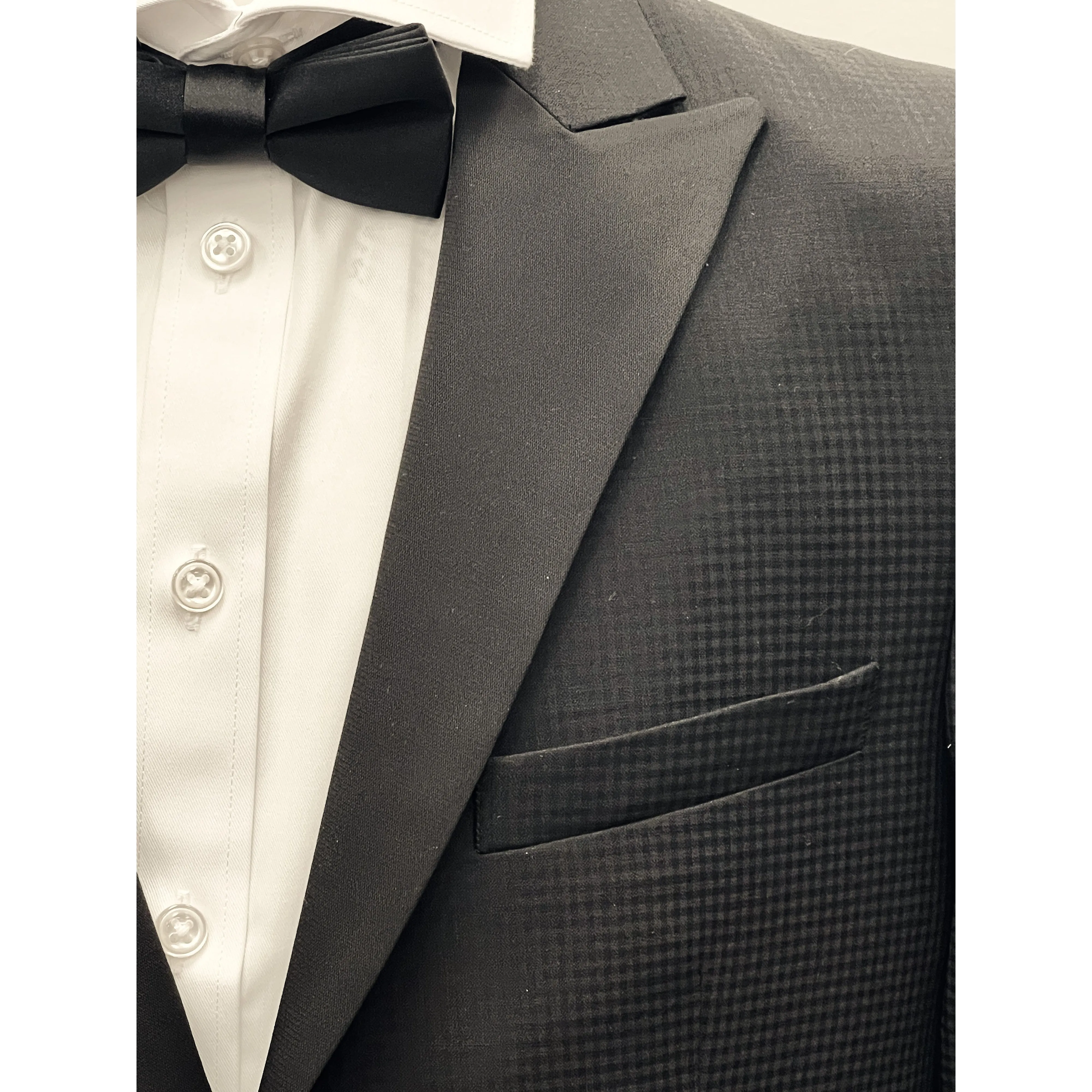 PinoPorte Boys Black Tonal Check Wool Tuxedo_Z33