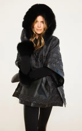 Quilted Cape with Fox Trim Hood