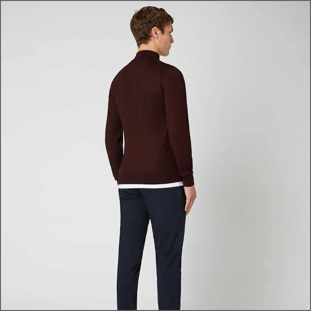 Remus Uomo Dark Red Tapered Fit Merino Wool-Blend Half Zip Sweater>>