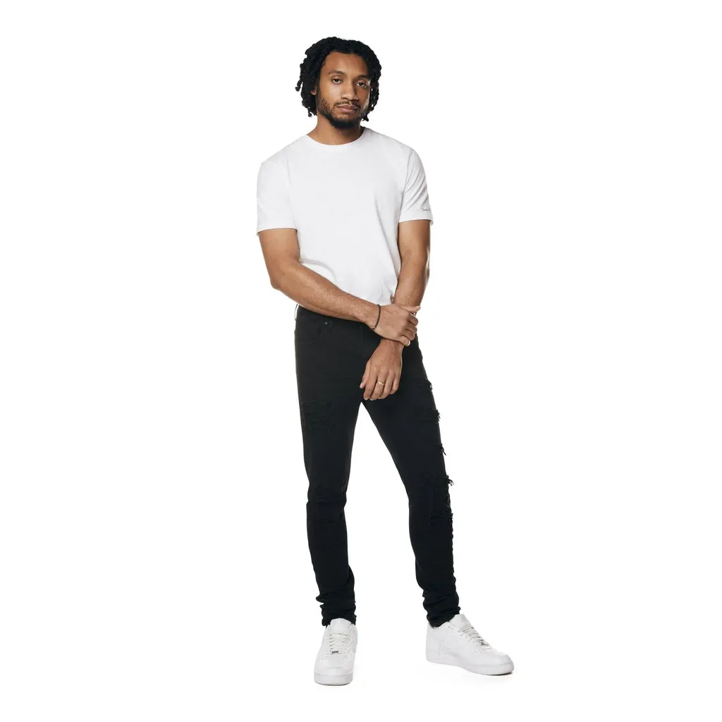 Slim Tapered Rip & Repaired Colored Jeans - Black