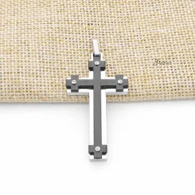 Stainless Steel Double Layer Black Crosslet Pendant