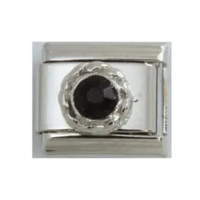 Stainless Steel Round Black  CZ Italian Charm Link 9mm