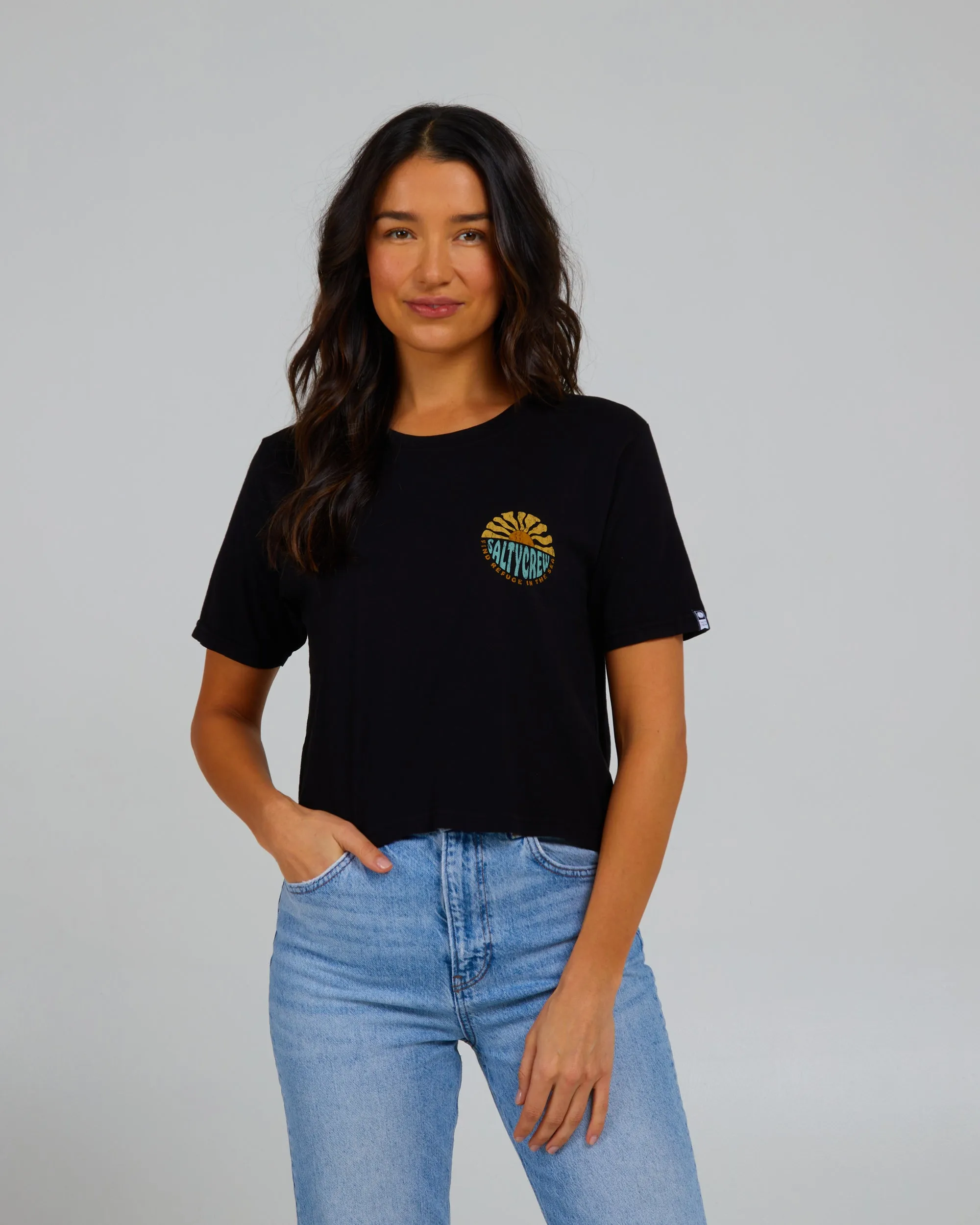 Sun Days Black Crop Tee