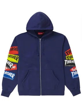 Supreme Thrasher Multi Logo Zip Up Hooded Sweatshirt Washed Navy (FW21)