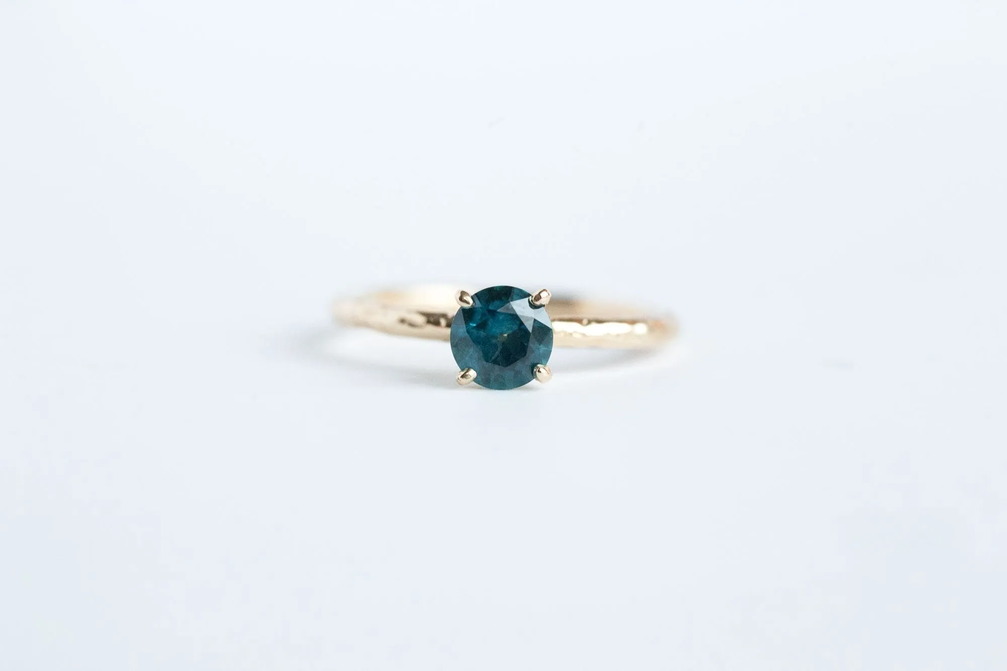 Teal Blue Montana Sapphire Solitaire Ring - Organic Carved Yellow Gold Prong Setting - Teal Mermaid Sapphire -  Unique Engagement Ring by Anueva