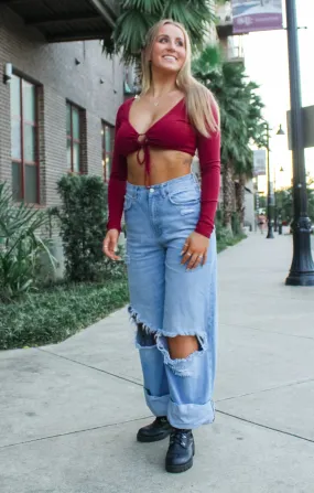 The LS Tie Front Crop (Cranberry)