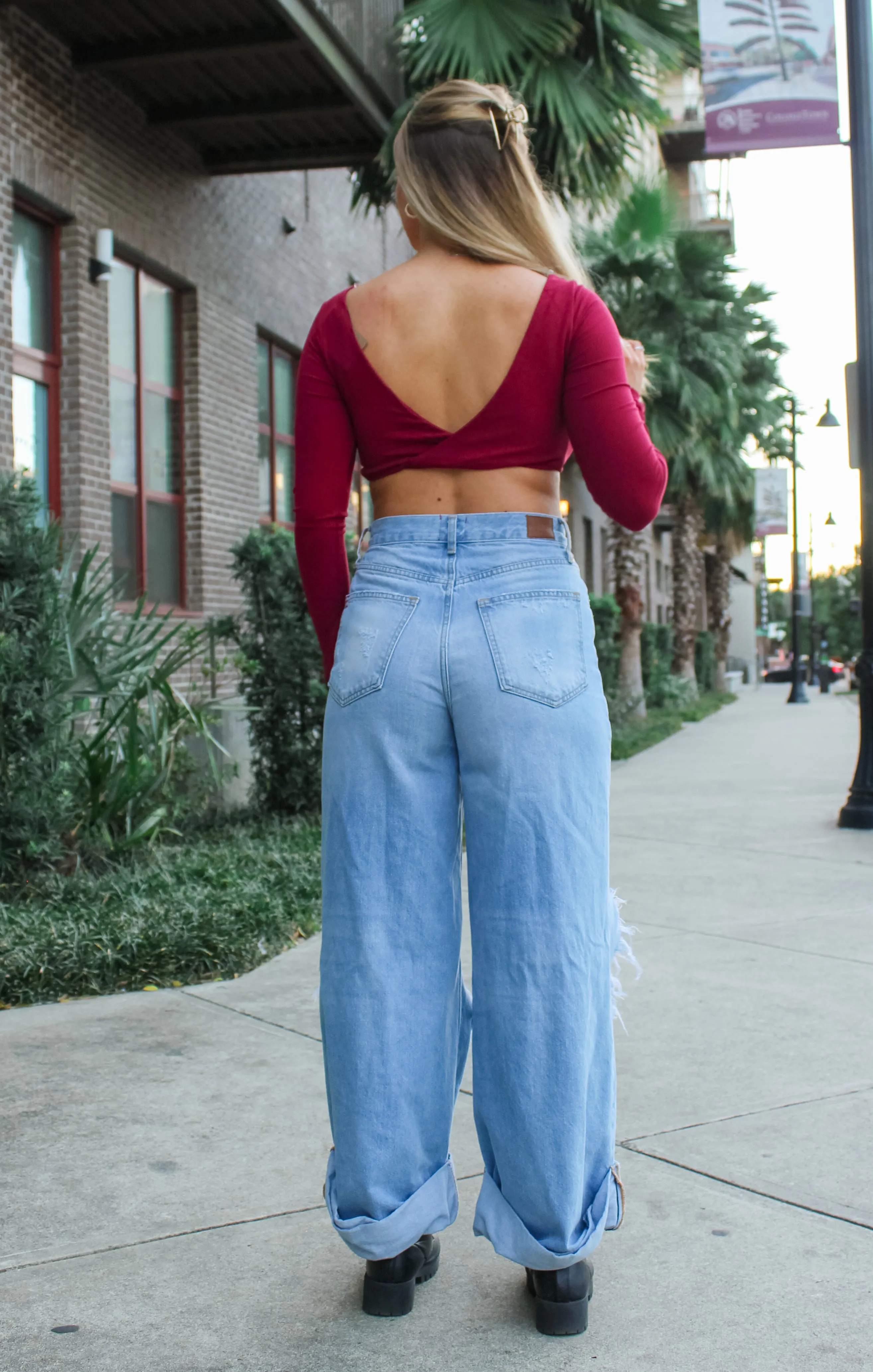 The LS Tie Front Crop (Cranberry)