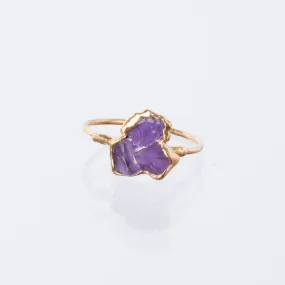 Triple Raw Amethyst Cluster Ring, Raw Stone Gold Ring, Amethyst Ring, Statement Ring, Raw Crystal Gemstone Ring, February Birthstone Ring