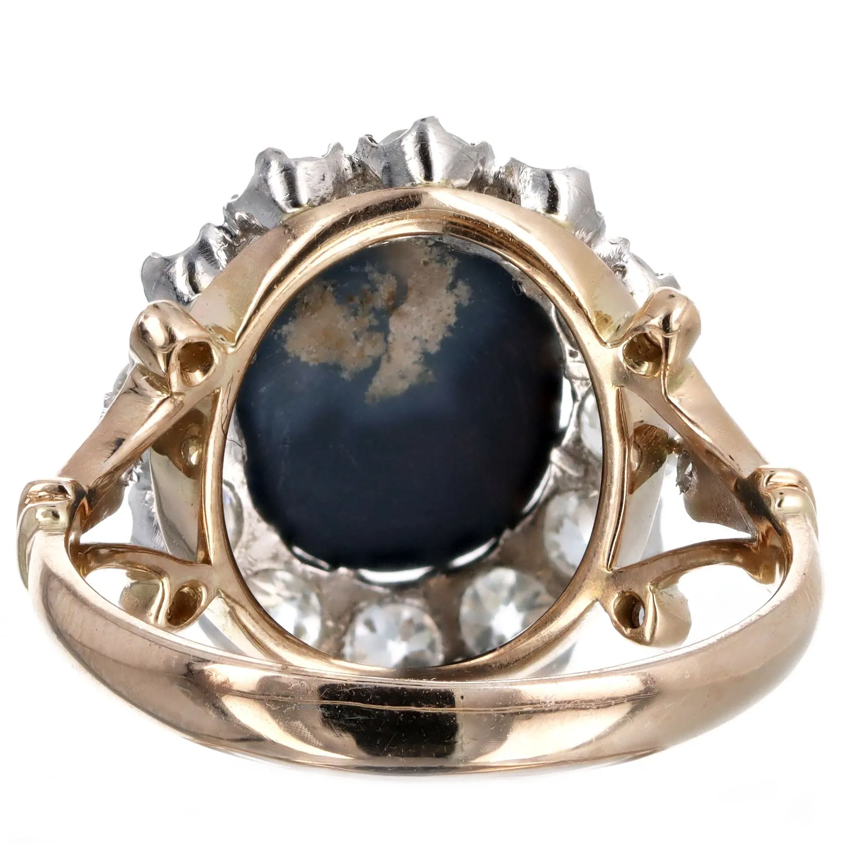 Victorian Inspired 1.40 Carat Black Opal & Old European Diamond Halo Ring in 18K Yellow Gold