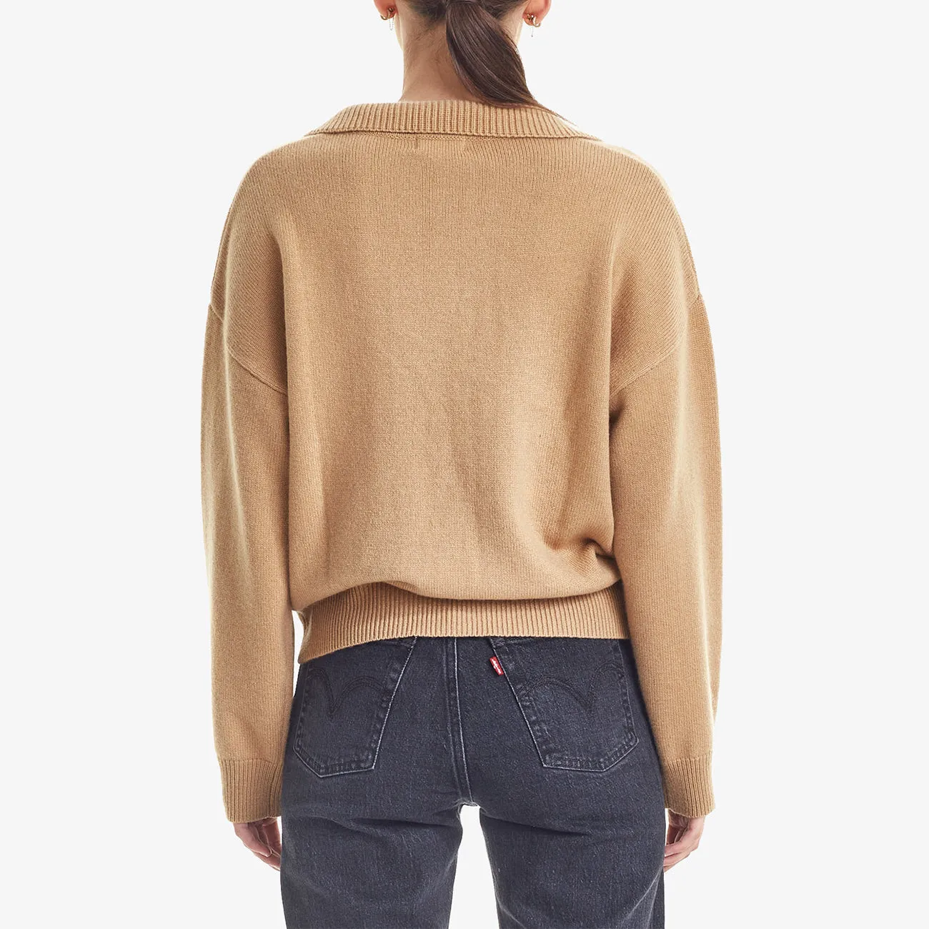 W WOOL CASHMERE POLO KNIT CARDI TAWNY