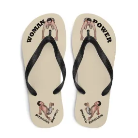 Woman Power Fabric Top Flip Flop Sandal Has Men Bow To Your Toes Beige Color with Black Letters (NEW 2023-04)