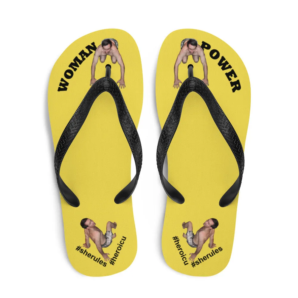 Woman Power Fabric Top Flip Flop Sandal Has Men Bow To Your Toes Yellow Color with Black Letters (NEW 2023-04)