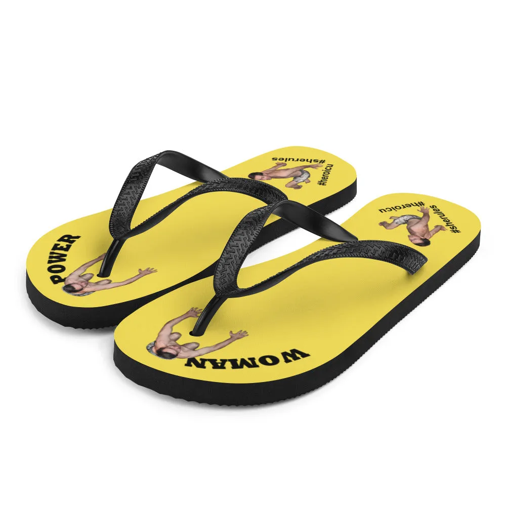 Woman Power Fabric Top Flip Flop Sandal Has Men Bow To Your Toes Yellow Color with Black Letters (NEW 2023-04)